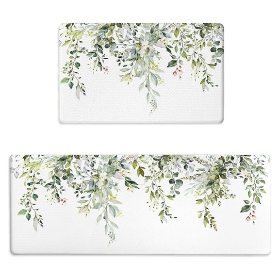 Anti Fatigue Kitchen Mats for Floor Set of 2 Boho Floral Non Slip Cushioned Kitchen Rugs Waterproof Memory Foam Kitchen Floor Mat
