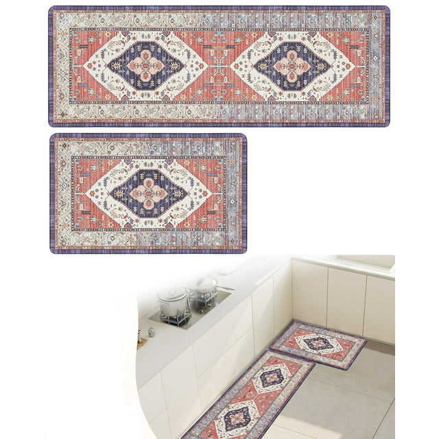 Anti Fatigue Kitchen Rug Runner Set 2, Yamaziot Boho Memory Foam