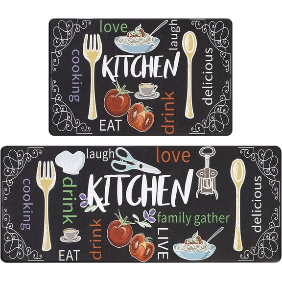 Anti Fatigue Kitchen Rug Set of 2 Non Slip Cushioned Kitchen Mats for Floor Waterproof Comfort Kitchen Rugs and Mats Farmhouse Chef Mats Floor Carpet for Sink,Laundry Room,Colorful