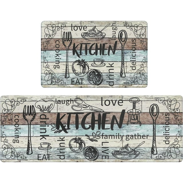 Anti Fatigue Kitchen Rug Set of 2 Non Slip Cushioned Kitchen Mats for Floor Waterproof Comfort Kitchen Rugs and Mats Farmhouse Chef Mats Floor Carpet for Sink,Laundry Room
