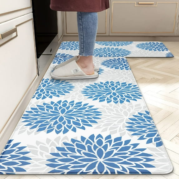 Anti Fatigue Kitchen Rug Set 2 Pieces Cushioned Kitchen Floor Mats Set Comfort Heavy Duty Standing Mats Waterproof Non Slip Kitchen Rugs and Runner Sets