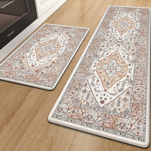 Anti Fatigue Kitchen Rug Set 2, Yamaziot Boho Memory Foam Kitchen Mat for Floor, Cushioned Non Slip Runner, Waterproof Sink Area Rug, Laundry Comfort Standing Mat, 18"x30" + 18"x48"