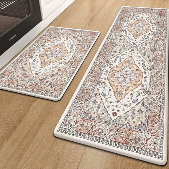 Anti Fatigue Kitchen Rug Set 2, Yamaziot Boho Memory Foam Kitchen Mat for Floor, Cushioned Non Slip Runner, Waterproof Sink Area Rug, Laundry Comfort Standing Mat, 18"x30" + 18"x48"