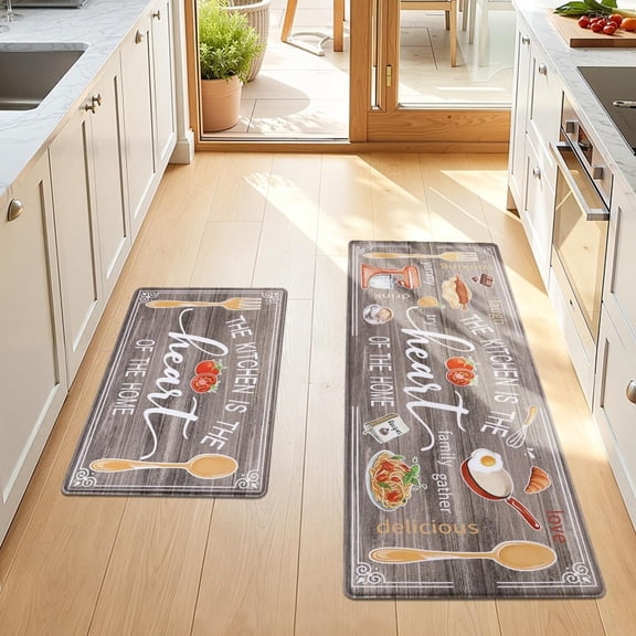 Anti Fatigue Kitchen Rug Set of 2 Non Slip Waterproof Cushioned Standing Floor Mat 20 x 32 in and 20 x 59 in Brown