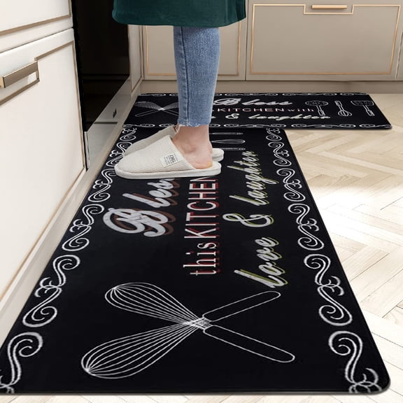 Anti Fatigue Kitchen Rug Sets 2 Piece 17"x48"+17"x28" Non Slip Thick Cushioned Kitchen Floor Mats Set Anti-Fatigue Mat Comfort Standing Mat Waterproof