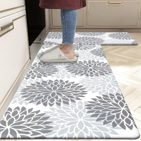 Anti Fatigue Kitchen Rug Sets 2 Piece Non Slip Kitchen Mats for Floor Cushioned Kitchen Rugs and Mats Waterproof Comfort Standing Mat Runner for Kitchen,Home Office,Sink,Laundry