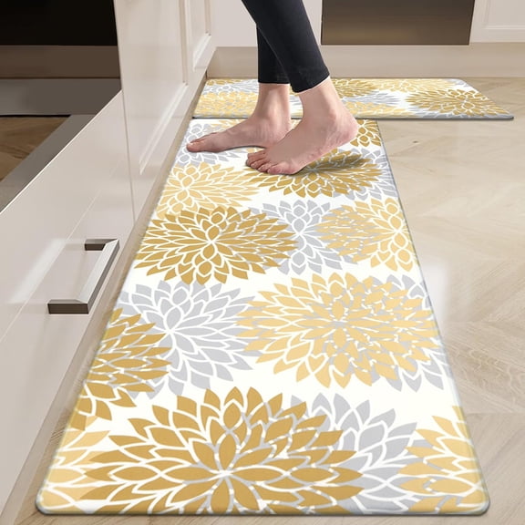 Anti Fatigue Kitchen Rug Sets 2 Piece Non Slip Kitchen Mats for Floor Cushioned Kitchen Rugs and Mats Waterproof Comfort Standing Mat Runner for Kitchen,Home Office,Sink,Laundry