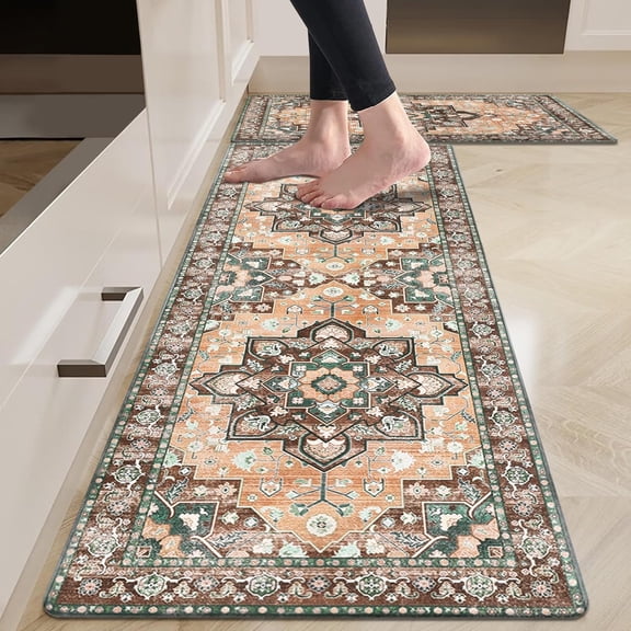 Anti Fatigue Kitchen Rug Sets 2 Piece Non Slip Kitchen Mats for Floor Cushioned Kitchen Rugs and Mats Waterproof Comfort Standing Mat Runner for Kitchen,Home Office,Sink,Laundry