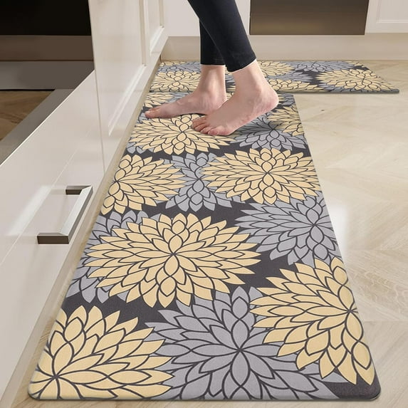 Anti Fatigue Kitchen Rug Sets 2 Piece Non Slip Kitchen Mats for Floor Cushioned Kitchen Rugs and Mats Waterproof Comfort Standing Mat Runner for Kitchen,Home Office,Sink,Laundry