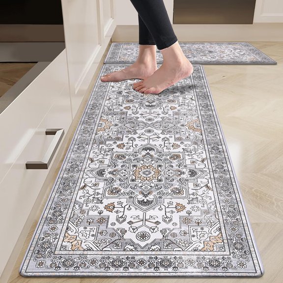 Anti Fatigue Kitchen Rug Sets 2 Piece Non Slip Kitchen Mats for Floor Cushioned Kitchen Rugs and Mats Waterproof Comfort Standing Mat Runner for Kitchen,Home Office,Sink,Laundry