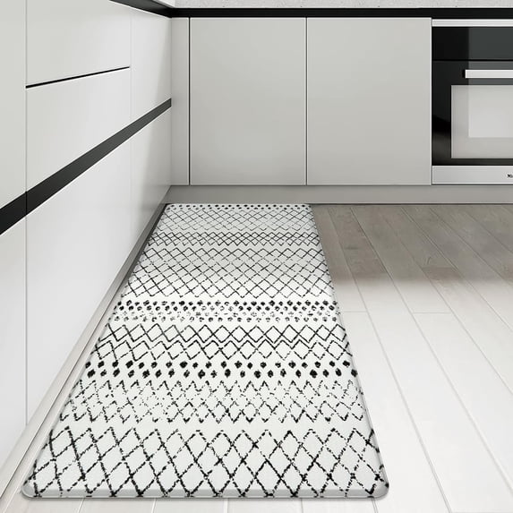 Anti Fatigue Kitchen Rugs,17.3" x 47" Non-Skid Waterproof Kitchen Mats for Floor Cushioned,Comfort Thick Kitchen Floor Standing Mat for Front Sink,Laundry Floor,Black and White