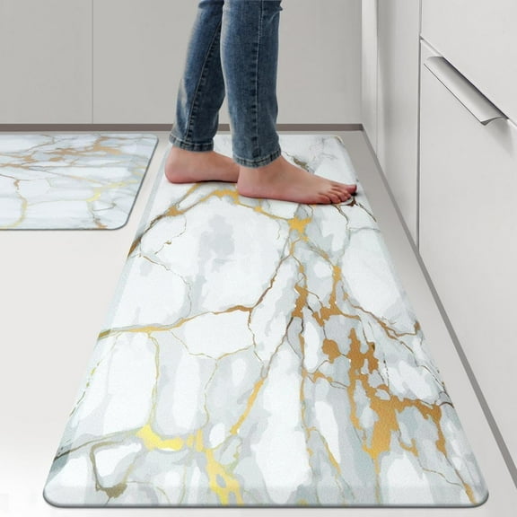 Anti Fatigue Kitchen Rugs and Mats 2 PCS Comfort Cushion Mat Set 1/2 Thick Non Slip Kitchen Floor Rug Waterproof Cushioned Standing Mat for Floor Office Sink Laundry 17.3x29+17.3x47