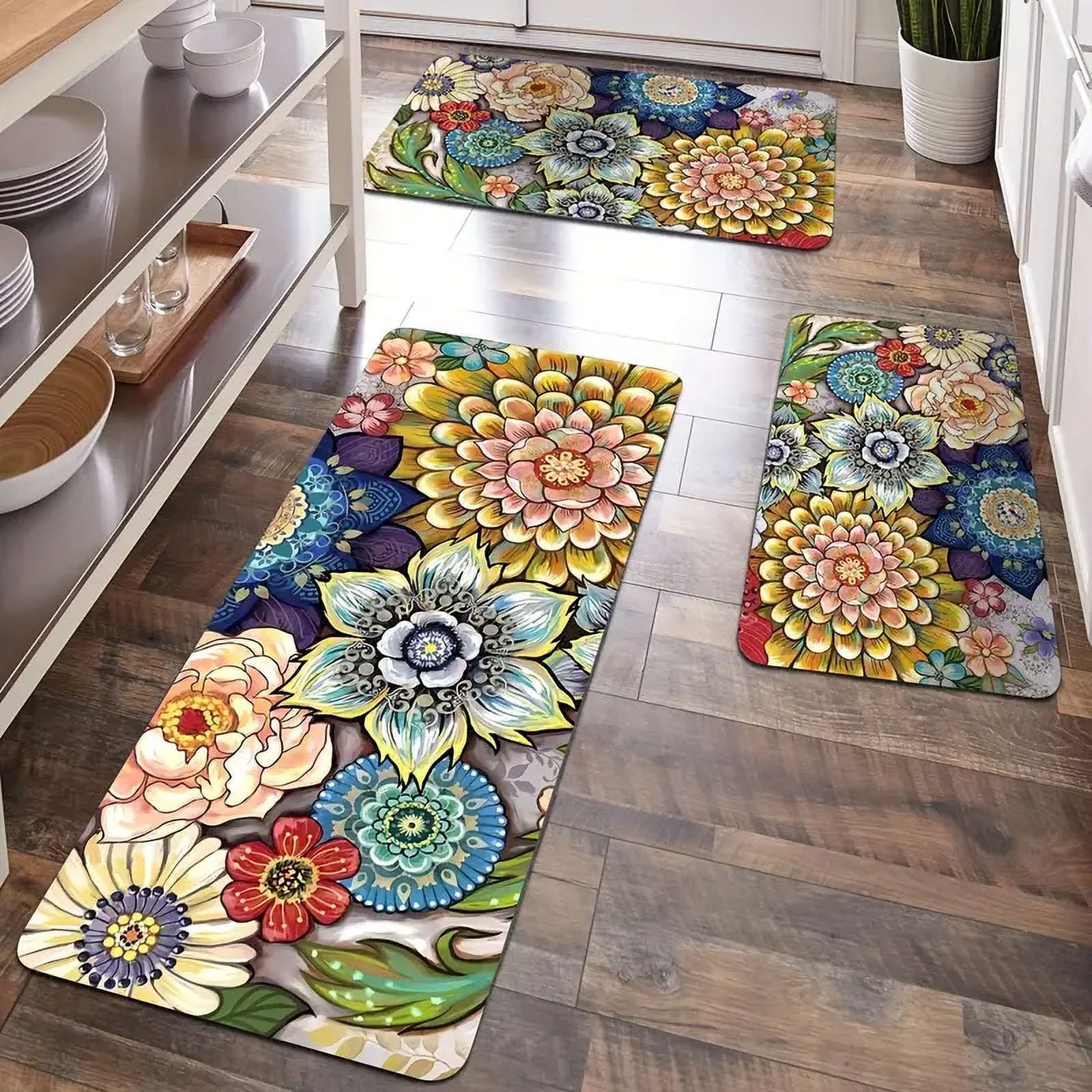 Anti Fatigue Kitchen Rugs, OneHouse Flowers Waterproof Non-Slip Thick ...