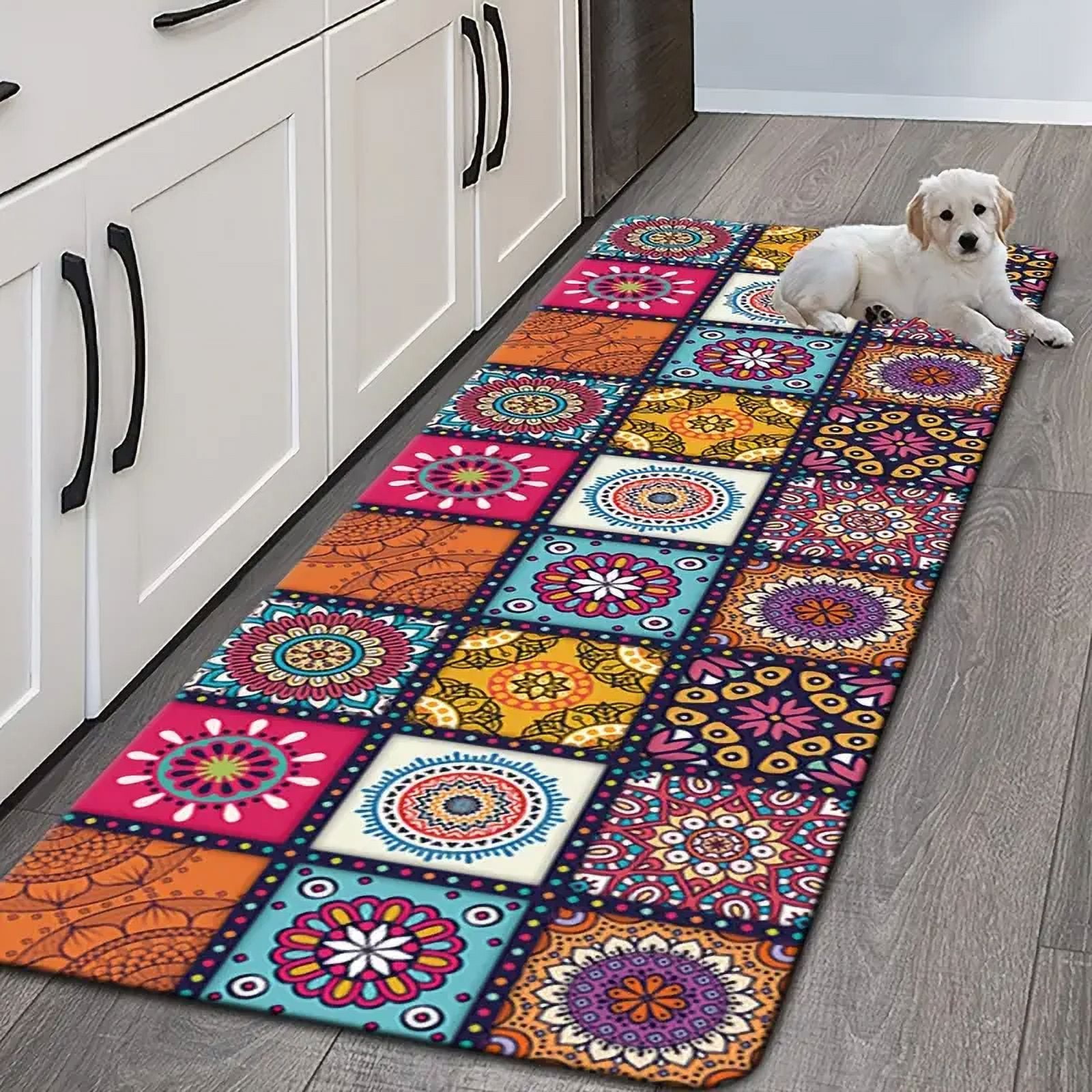 Anti Fatigue Kitchen Rugs, OneHouse Retro Mandala Waterproof NonSlip