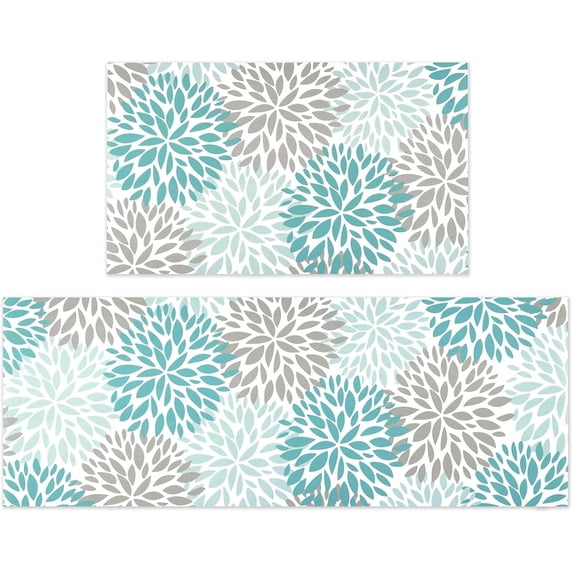 Anti-Fatigue Kitchen Rugs Set of 2, Kitchen Mats for Floor, Boho Non-Slip Rubber Cushioned Standing Mat, Teal Kitchen Rugs for Kitchen, Floor Home, Office, Sink, 17'''' x 47'''' + 17'''' x 30''''