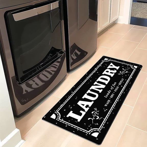 Anti Fatigue Laundry Room Rug Black and White Non Slip Comfort Floor Mat for Laundry Room, Washroom, Kitchen, Bathroom, 20"x59"