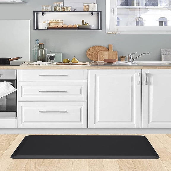 Anti Fatigue Mat - 1/2 Inch Cushioned PVC Kitchen Mat - Comfort & Non Slip Cushion for Standing Desk, Office or Garage Floor (17.3"x28", Black)