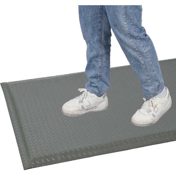 Anti Fatigue Mat 2 Foot x 6 Foot 15/16 Inch Thick Ergonomic Standing Mat Grey Diamond Plate Pattern
