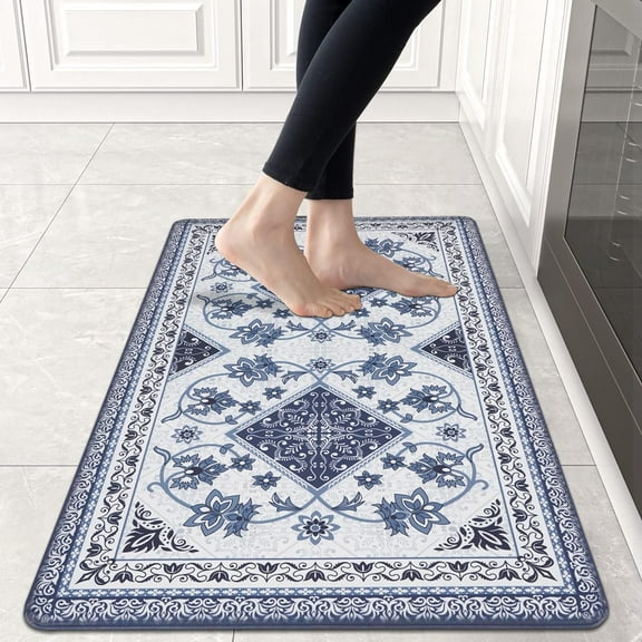 Anti Fatigue Mats for Kitchen Floor 18 x 30, Blue Boho Kitchen Rugs Non Slip, Waterproof Comfort Standing Mat for Kitchen, Laundry & Office, Retro Cushioned Small Area Rugs-Bohemian Geometry