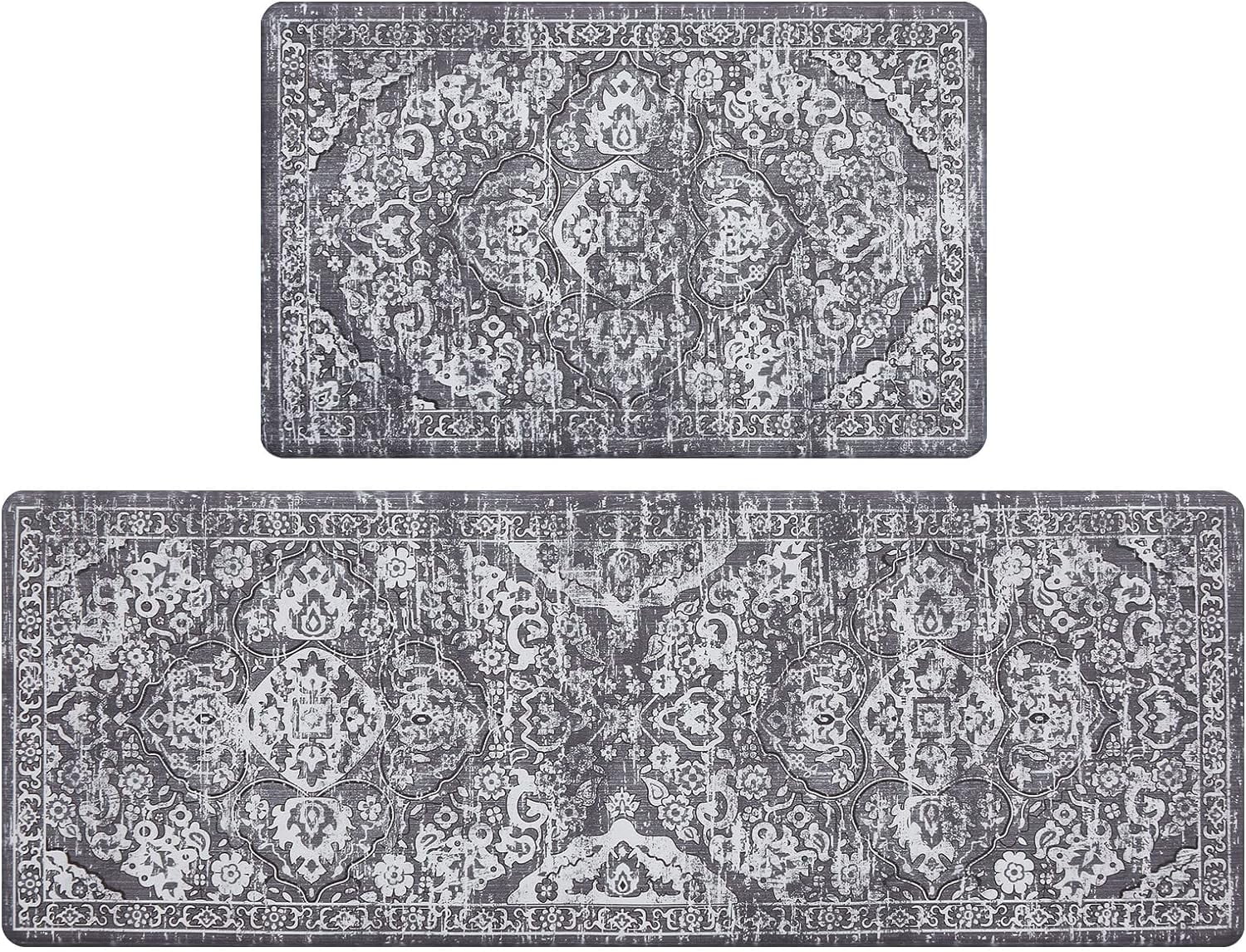 Grey Pattern Rug Mat Anti Fatigue Mats for Kitchen Floor Boho Kitchen Rugs and Mats Set of 2 ...