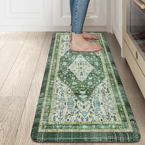 Anti Fatigue Mats for Kitchen Floor, Comfort Non Slip Kitchen Floor Mats Cushioned Standing Desk Mat for Office, Laundry, Sink, 17\u201dx47\u201d Green Waterproof Kitchen Rugs