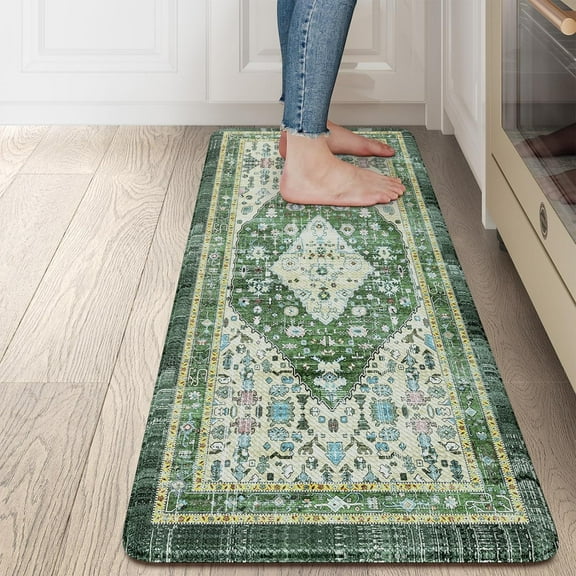 Anti Fatigue Mats for Kitchen Floor, Comfort Non Slip Kitchen Floor Mats Cushioned Standing Desk Mat for Office, Laundry, Sink, 17\u201dx47\u201d Green Waterproof Kitchen Rugs