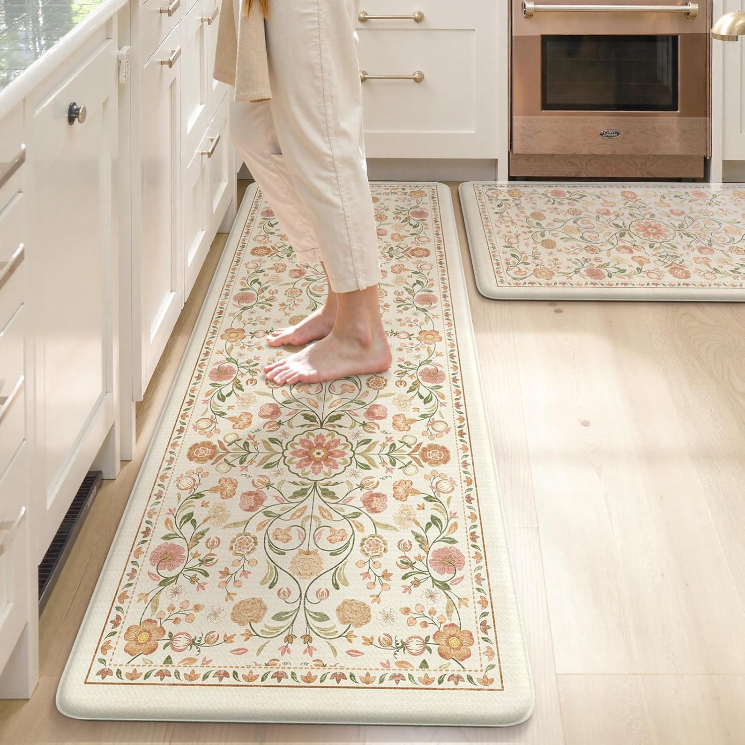 Anti Fatigue Mats for Kitchen Floor Non Slip,Farmhouse Boho Floral Standing Kitchen Rugs Sets of 2,Wide Cushioned Memory Foam Carpet for Laundry Sink Office,Beige - Walmart.com