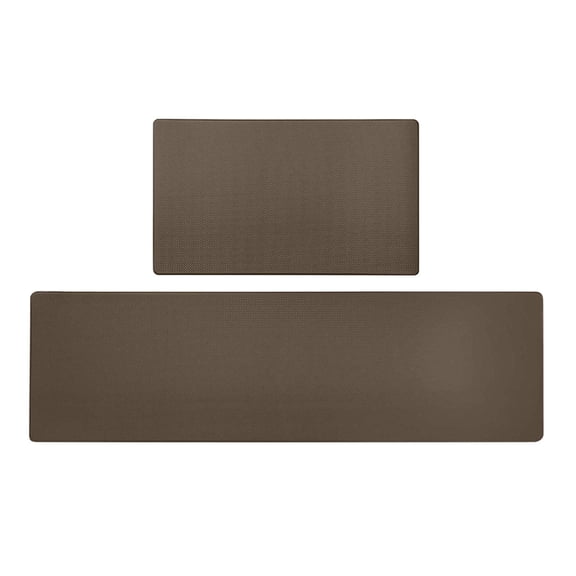 Anti Fatigue Mats for Kitchen Floor, 18X30 in + 20X47 in Pvc Leather, Slip Resistant Surface, Daily Cooking, Brown, 2 Set