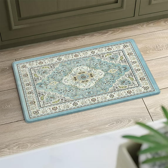Anti-Fatigue Non Slip Kitchen Mats for Floor, Waterproof Cushioned Kitchen Padded Mats for Standing in Kitchen, Office, Sink, Laundry, 17\u201dx30\u201d Light Blue Farmhouse Kitchen Rug