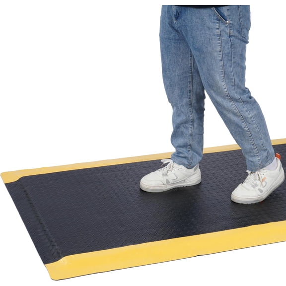 Anti Fatigue Standing Mat 2 Feet by 5 Feet 15/16 Inch Thick Diamond Plate Pattern with Yellow Border