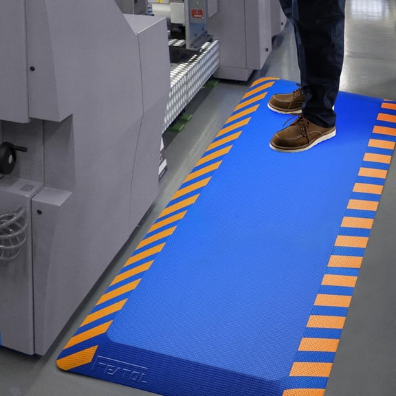 Anti Fatigue Standing Mat Ergonomic Memory Foam Floor Mat for Work Blue with Yellow Border 17 Inch by 24 Inch