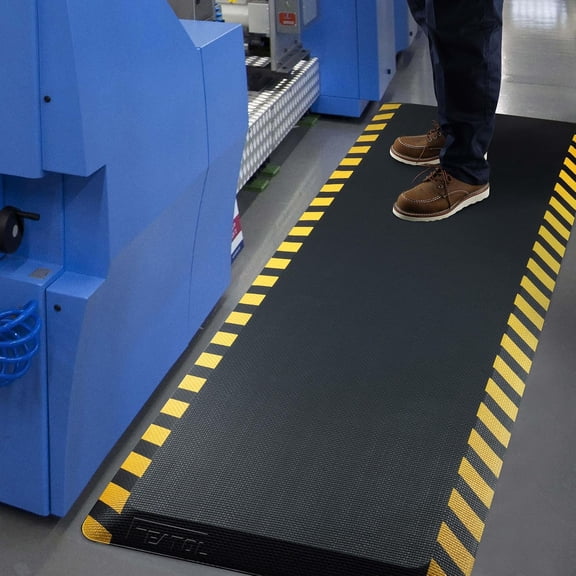 Anti Fatigue Standing Mat Ergonomic Memory Foam Floor Mat for Work Yellow Border 59"L x 20"W x 0.9"Th 1PC