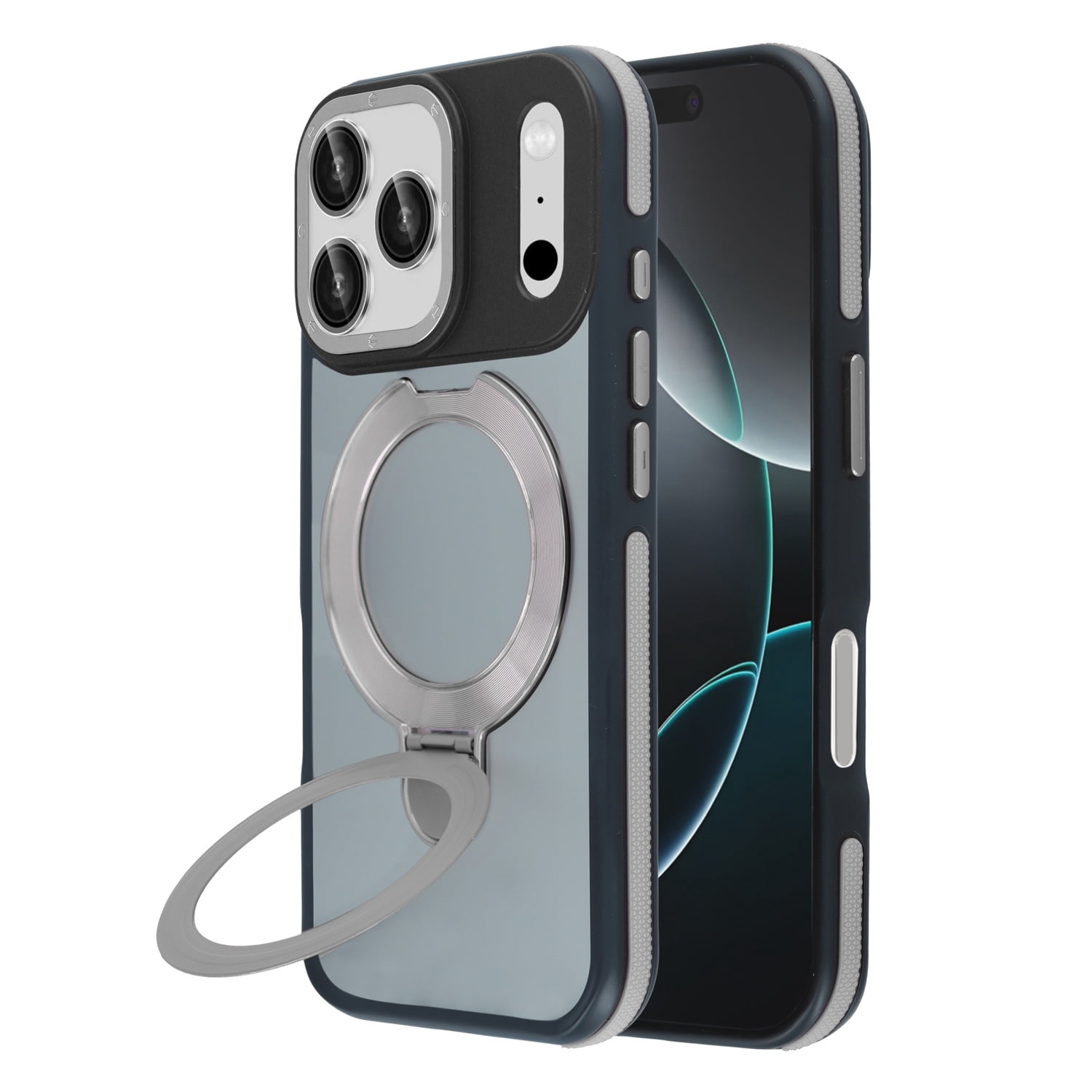 Anti-Fingerprint Matte Transparent Case with Kickstand for iPhone 17 Pro Max - Grey