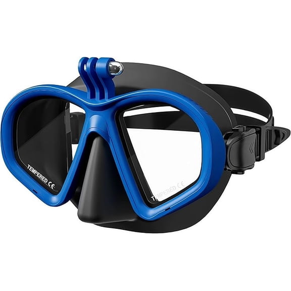 Anti Fog Diving mask, 180 ° Panoramic View, Surgical Grade Silicone, Quick Adjustment Buckle System Diving Mask with Camera Mount, Tempered Glass Lens, Green and （blue)