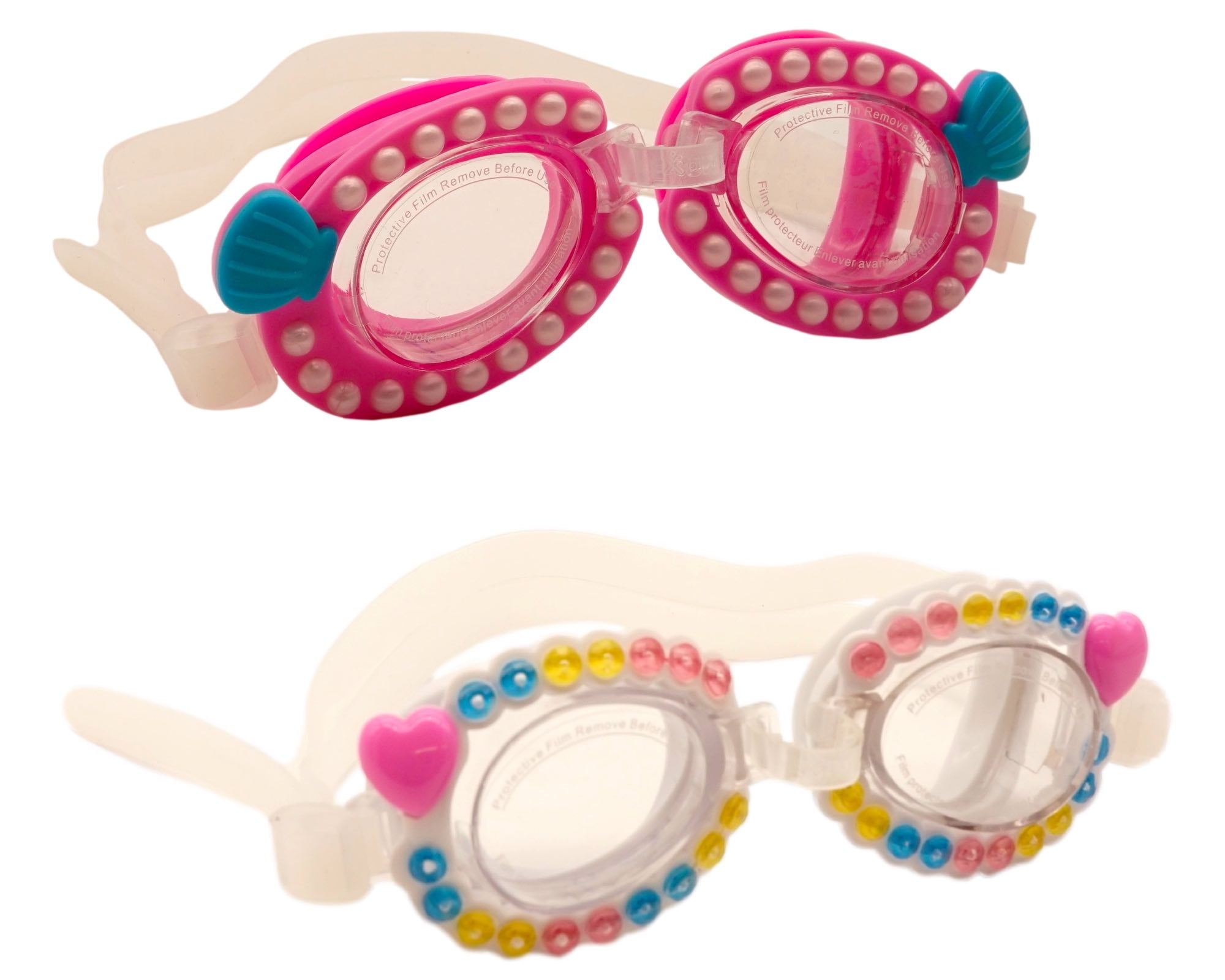 Anti Fog Fancy Girls Swim Goggles Kids 2 Pack Pink White Bling Rainbow Heart Clear Water Vision Pool Goggles For Children
