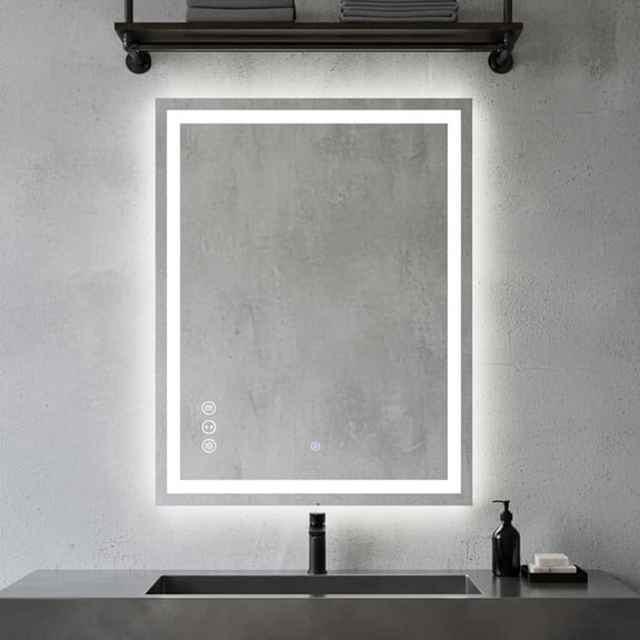 Anti-Fog LED Dual-Light Vanity Mirror - Stainless Steel Frame, 3-Mode Touch Dimming, Wall-Mounted Ambient Light(20″ x 28″)