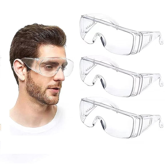 Anti Fog Safety Glasses, Safety Goggles Over Eyeglasses Pack of 3, Anti Dust Impact Scratch Resistant Splash Proof Chemical Wrap Around Eye Protection for Nurses Workers Architect Men and Women etc