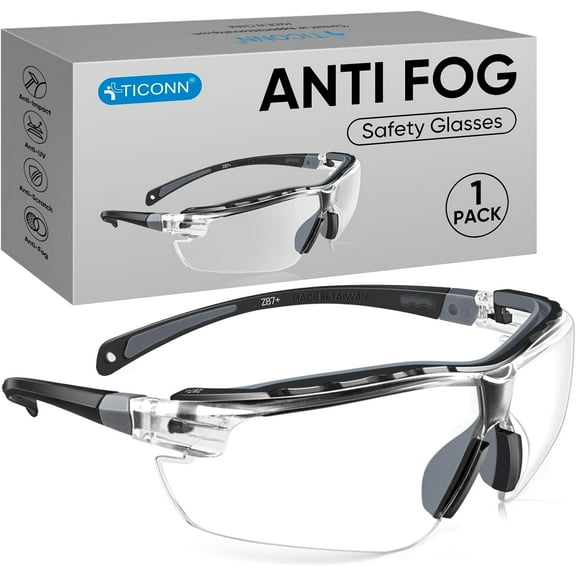 Anti-Fog Safety Glasses for Men and Women, ANSI Z87.1 Scratch Proof Eye Goggles with Adjustable Arms and UV Protection