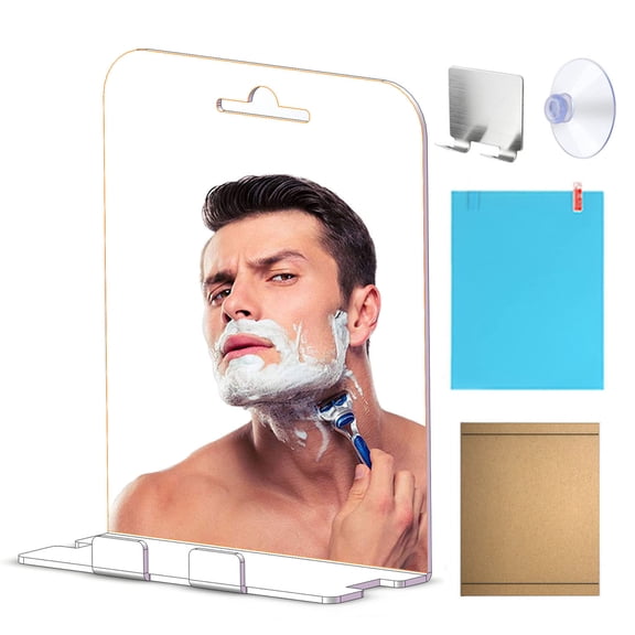 Fogless Shaving Mirror with Shelf and Wall Mount Hook, Anti-Fog Bathroom Mirror for Shower, Makeup, and Accessories