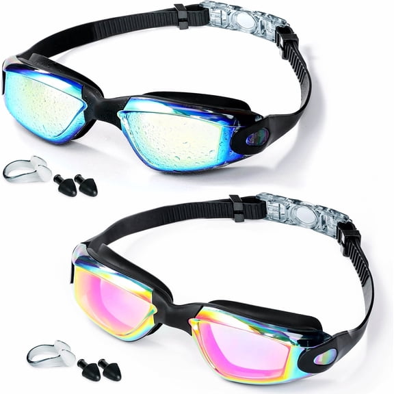 Anti Fog Swim Goggles 2 Pack In Assorted Colors Comfortable Fit For Adults