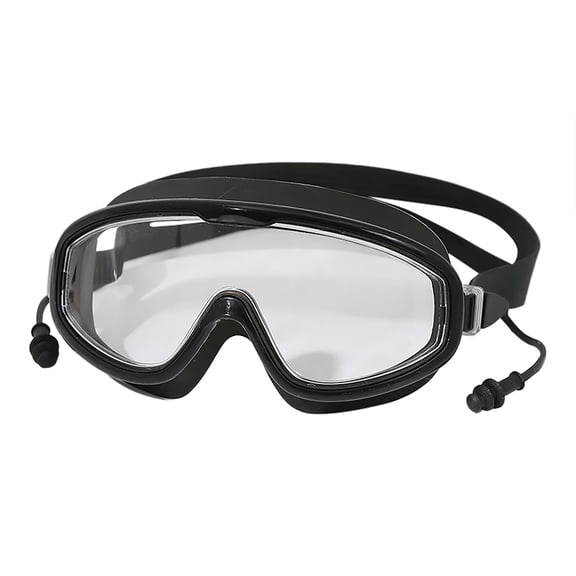Anti-Fog Swim Goggles with Integrated Ear Plugs, Wide View UV Protection Pool Goggles for Swimming, Surfing & Water Sports(Black,One Size)(Black,One Size)