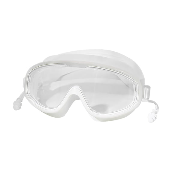 Anti-Fog Swim Goggles with Integrated Ear Plugs, Wide View UV Protection Pool Goggles for Swimming, Surfing & Water Sports(White,One Size)(White,One Size)