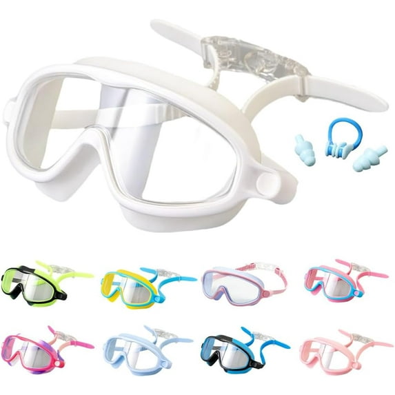 Anti-Fog Swim Goggles for Kids with Adjustable Nose Clip, HD Wide View Lens with UV Protection, Adjustable Nose Clip & Leak-Proof Seal | Comfortable Large Frame Design for Boys,Girls