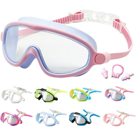 Anti-Fog Swim Goggles for Kids with Adjustable Nose Clip, HD Wide View Lens with UV Protection, Adjustable Nose Clip & Leak-Proof Seal | Comfortable Large Frame Design for Boys,Girls