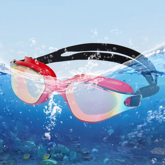 Anti Fog Swimming Goggles Mirrored Uv Protection Swim Glasses With Adjustable Strap For Pool Open Water Surfing(Red-48.5Cm)