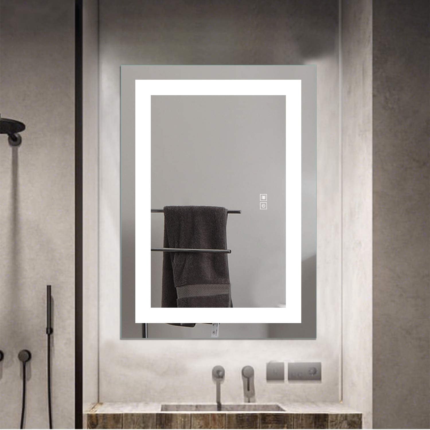 Anti-Fog Wall Mounted LED Frameless Bathroom Mirror with Switch 36"x28" Straight Corner