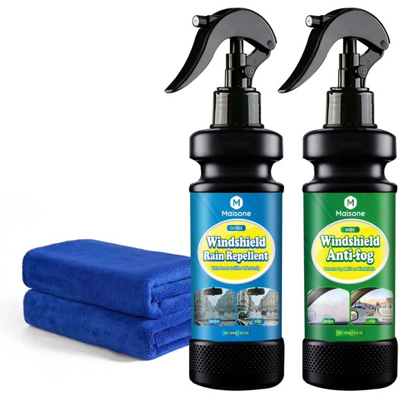 Anti Fog & Water Repellent Spray for Car Windshield, Automotive Glass Treatment 4 fl oz, Rain Repellent Spray Improves Driving Visibility in Rainy and Foggy Conditions-Pack of 2