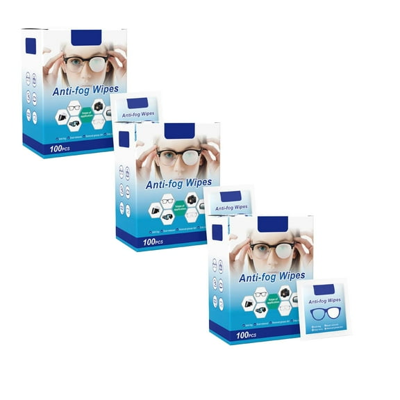 Anti Fog Wipes for Glasses (100-pack) Set of 3 | Pre-Moistened, Quick Dry & Scratch Free for Laptop Screens, Optical Lens, Goggles, Smart Phone Screens and Watch Screens, 3.34x3.93"