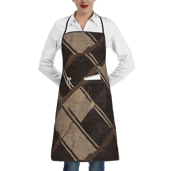Anti-Fouling Belt Pocket Elasticated Apron - Non-Slippery Non-Fading Non-Shrinking Non-Crinkly Water-Repellent Argyle Plaid Brown_17043_2