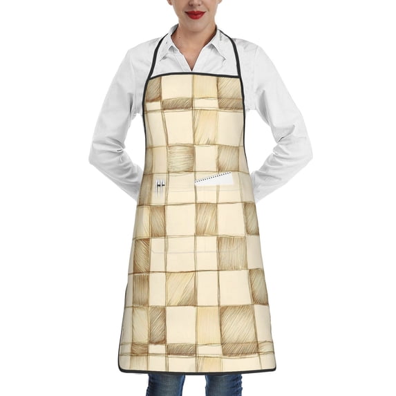 Anti-Fouling Belt Pocket Elasticated Apron - Non-Slippery Non-Fading Non-Shrinking Non-Crinkly Water-Repellent Beige Checked Hand-Drawn Sketch_1